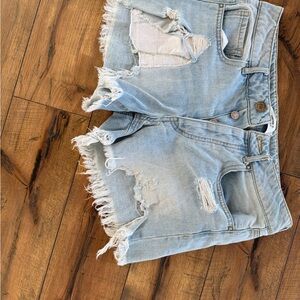Distressed Light Blue Denim Shorts